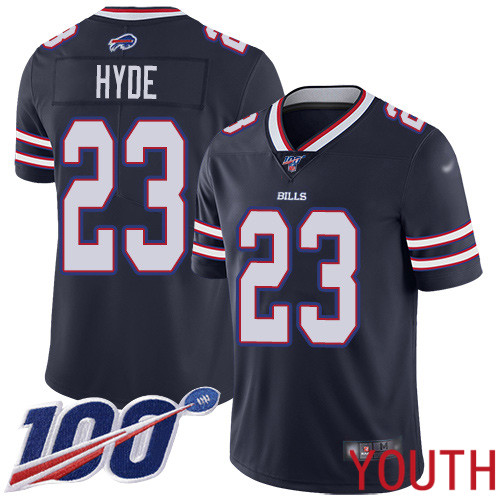Youth Buffalo Bills 23 Micah Hyde Limited Navy Blue Inverted Legend 100th Season NFL Jersey